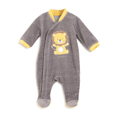 Infants Medium Grey Applique Front Opening Babysuit